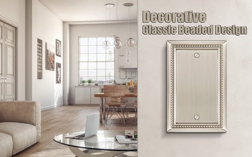 Henne Bery Sunken Pearls Heavy Duty Decorative Wall Plate Switch Plate Outlet Cover (Single Blank, 2 Pack, Satin Nickel)