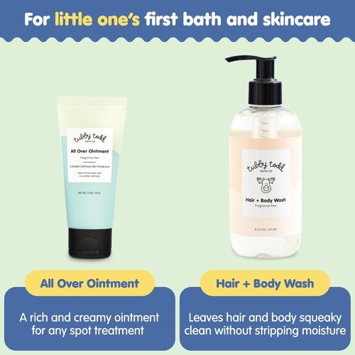 Tubby Todd New Baby & Mom Sensitive Skincare Kit - The Mama + Baby Gift Set - Baby Shampoo and Body Wash 8.5 Oz, All Over Ointment 2 Oz, Belly Oil 2 Fl Oz & Nipple Balm 1.9 Oz - Fragrance-Free