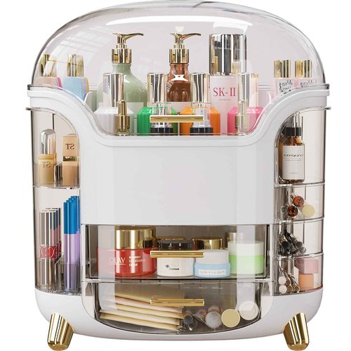 CandleWo Large Capacity Makeup Organizer Countertop Vanity Organizer for Waterproof and Dustproof Skincare, Multi-Style, Clear