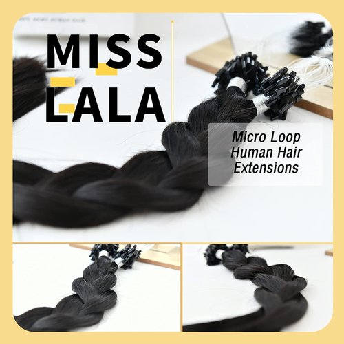 Misslala Microbead Hair Extensions 22 Inch Micro Links Human Hair Extensions Salon Quality Color #1B Off Black Micro Ring Hair Extensions Straight Natural Hair 50s 50g