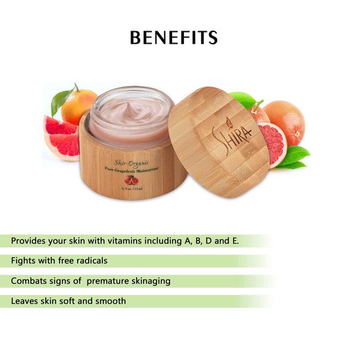 Shira Organic Pink Grapefruit Moisturizer Face Cream,Vitamin C Moisturizer with Intense Hydration, Soft-Brightening Moistuzier for Skin,Ideal for Normal to Oily Skin (50ml)