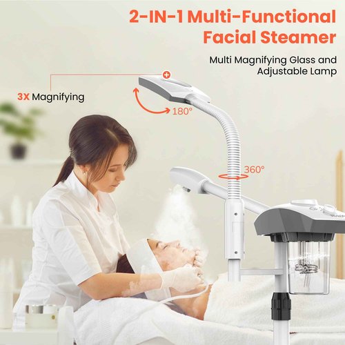 TASALON Professional Facial Steamer Tools for Esthetician, Skin Care and Deep Cleaning, 2 in 1 Face Machine with 3X Magnifying Foldable Arm, Ozone Face Steamer for Facial, Hot Mist Skincare, White