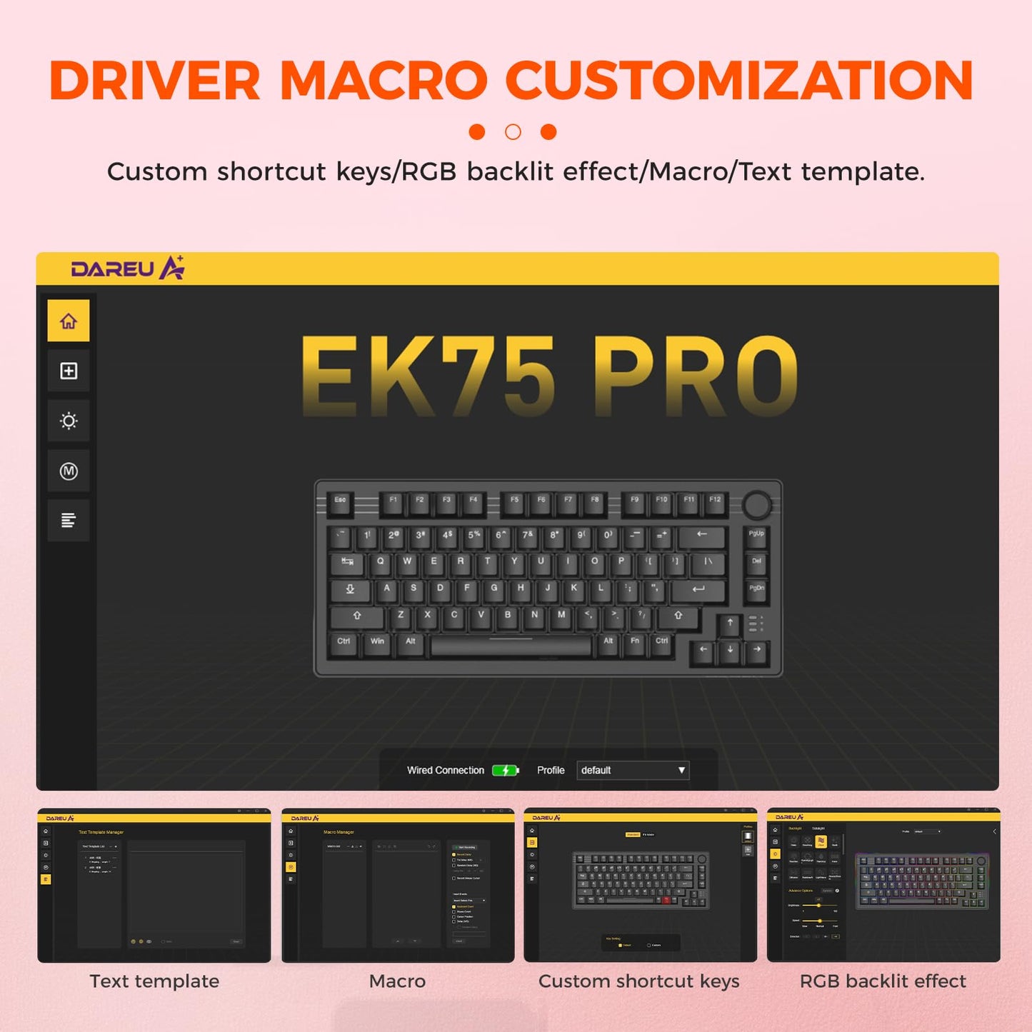 DAREU EK75PRO Sakura Pink Wireless Mechanical Keyboard,75% Hot Swap Creamy Gaming Keyboard with Knob,RGB Backlit,Gasket Custom Structure,Side Printed PBT Keycaps,2.4Ghz/BT5.1/USB-C, for Win/MAC