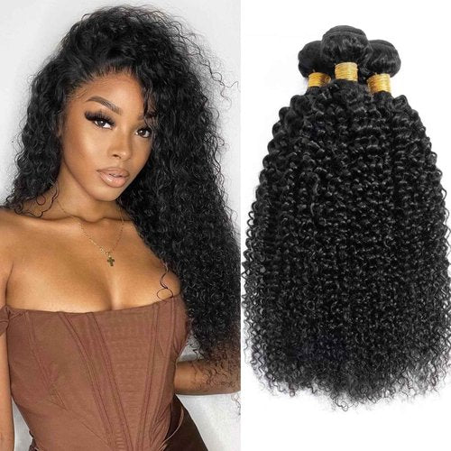 Curly Bundles Human Hair Kinky Curly Human Hair Bundles 100% Unprocessed Brazilian Virgin Hair Quick Weave Wet and Wavy Bundles Extensions for Women Natural Black 16 18 20 Inch