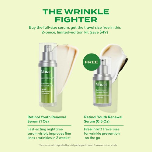Murad The Wrinkle Fighter – 2‑Piece ($141 Value) - Retinol Youth Renewal Kit (Full + Travel Size) – Tri‑Active Retinol, Swertia & Hyaluronic Acid – Fast‑Acting Anti‑Aging Serum – Firms & Smooths Skin