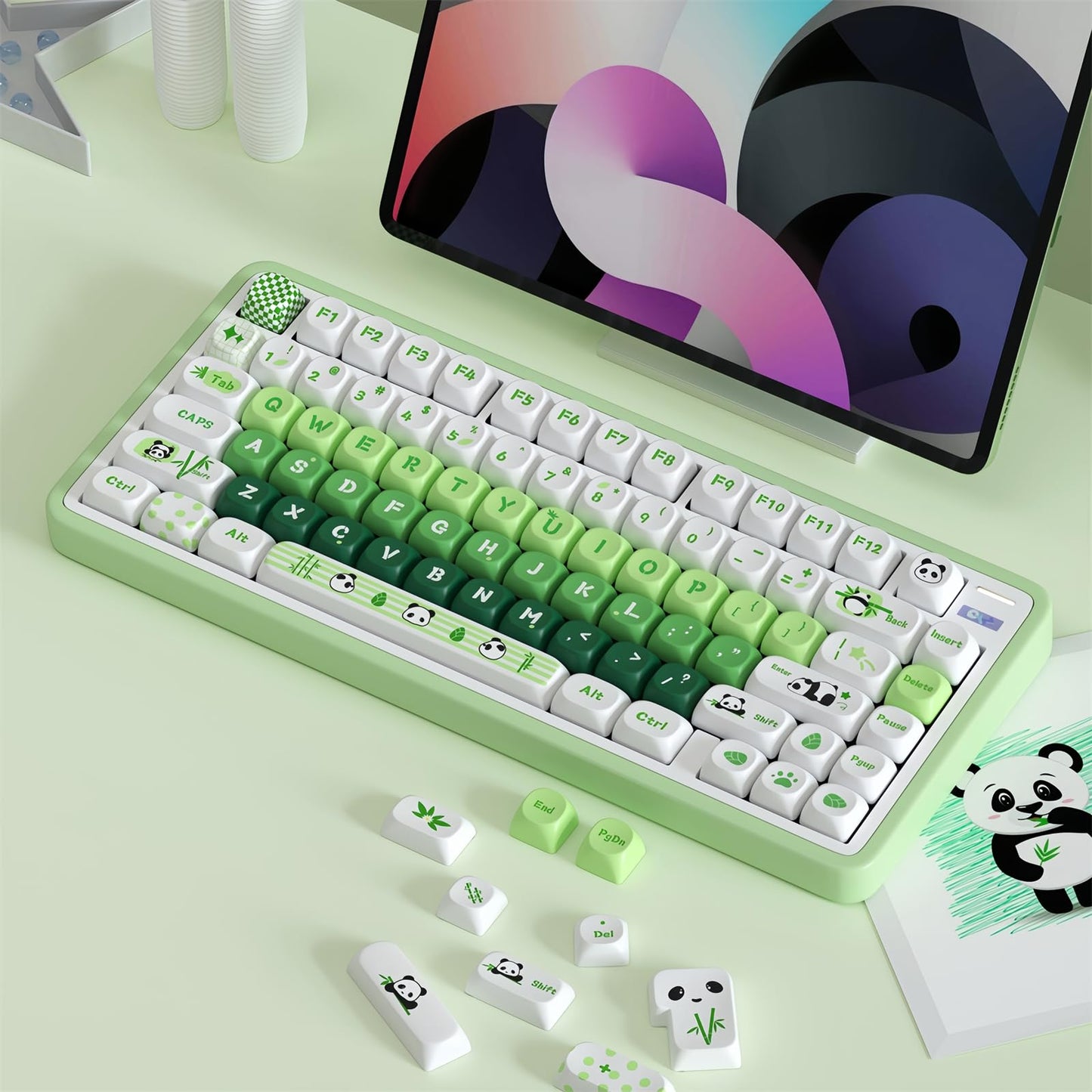 ZMX Cute PBT Keycaps,Kawaii Dye-Sub Custom Keycaps SOA Profile 136 Keys Full Size Keycap Set for 60% 65% TKL Cherry MX Switch ANSI Layout Mechanical Gaming Keyboard Creamy Keycaps (03)