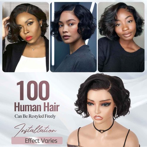 WIGER Curly Bob Wig Human Hair Pre Plucked Pre Cut Short Curly Lace Frontal Wigs Glueless 8 Inch HD Lace 13X4 Lace Front Human Wigs for Black Women