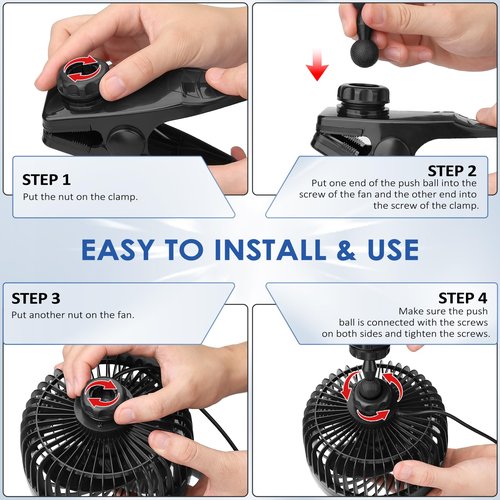 XOOL 12V 6'' Car Fan, Clip Fan 360 Degree Rotatable Car Fan Cooling Air Fan with Stepless Speed Regulation & Cigarette Lighter Plug for SUV, RV, Vehicles