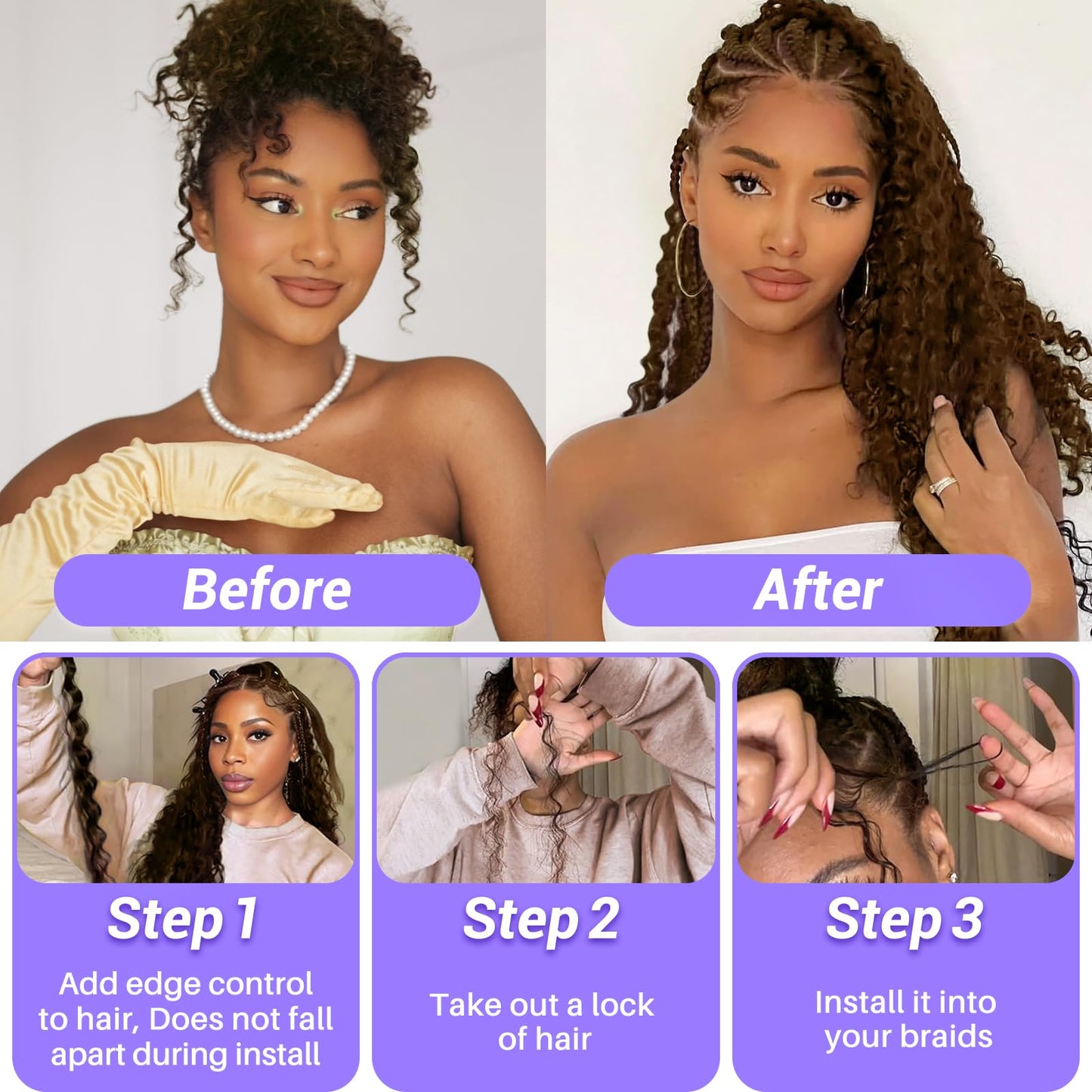 Human Braiding Hair for Boho Braids 110g 24 Inch Deep Wave Boho Bulk Human Hair for Braiding Knotless 12A Wet and Wavy Bohemian 3 No Weft Bundles/Pack Curly Braids Brown