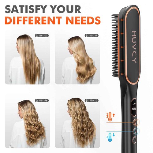 HUVCY Hair Straightener Brush, Electric straightening Brush with Ceramic Quick Heating, Hair Straightener for Women,Dual Voltage Thermal straighetner Comb,Anti-Scald Safety Design