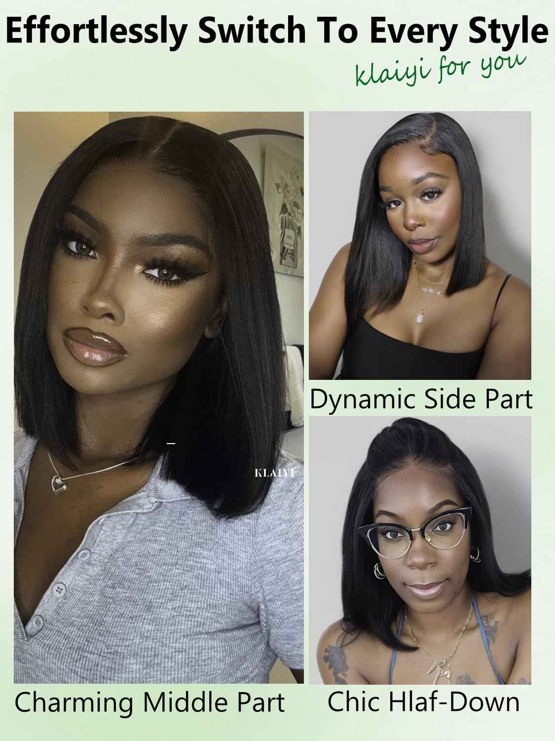KLAIYI Bob Wig Human Hair Bye Bye Knots Glueless Wear and Go Wig with Drawstring Pre Cut 7x5 Lace Front Pre Plucked Bleached Short Straight Put on Go Beginner Wigs 3S Ready to Go Pre Everything 10Inch