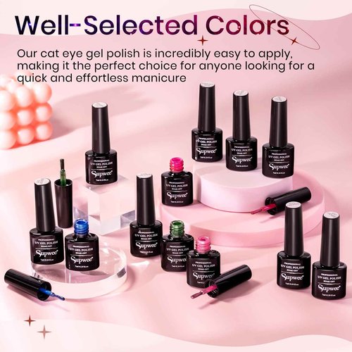 SUPWEE 12 Colors 9D Cat Eye Gel Polish + 12 Colors Reflective Cateye Gel + 12 Colors Wide Cat Eye Gel + 12 Colors Neon Magnet Gel