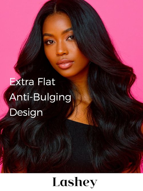 Lashey V Shape Invisible Clip in & Lace Clip in Hair Extensions Human Hair, 16 Inch 120g Set (1 V-Shaped + 2pcs Lace Clip ins), Natural Black Body Wave No Leave Out Hair Extension for Women