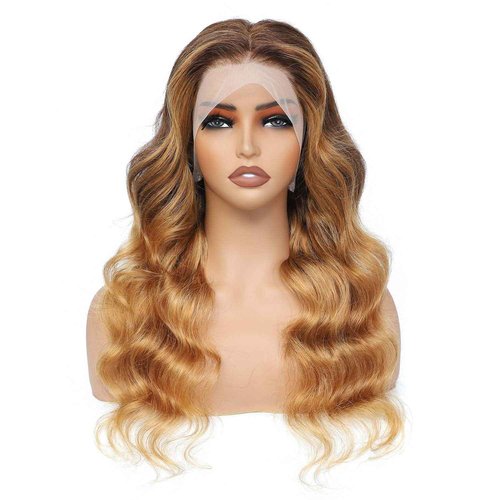 SUPER STYLE 30 Inch Honey Blonde Ombre 4/27 Lace Front Wigs Human Hair Body Wave Ombre Color 13x4 Lace Frontal Glueless Wigs Pre Plucked Bleached Knots for Black Women