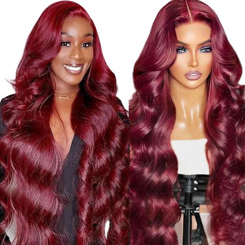 JTMMP 28 Inch 99J Burgundy Lace Front Wigs Human Hair 13X6 Body Wave Lace Front Wigs Human Hair 200% Density HD Transparent Lace Frontal Wigs Human Hair Pre Plucked