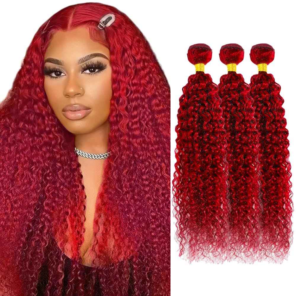 32 32 32 Inch Red Human Hair Bundles Burgundy Kinky Curly Bundles 8A Brazilian Virgin Remy Same Length 3 Bundles Red Kinky Curly Hair Weave