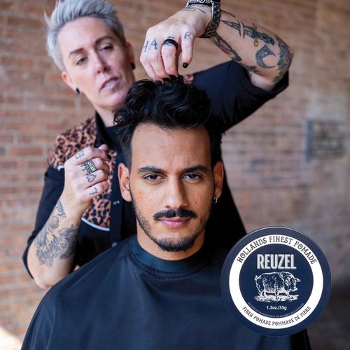 REUZEL Fiber Pomade, Firm and Pliable All Day Hold, Water Soluble Styling, Low Shine and Flake Free, Easy To Wash Out, For All Hair Types