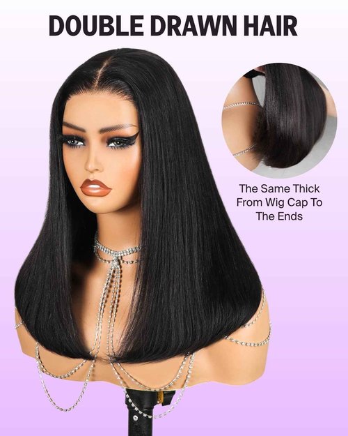 Megalook hair Glueless Wigs Human Hair 6x5 Ready to Go Closure Wig Human Hair 12A Salon-Quality Pre Plucked Pre Cut Straight Wigs Human Hair Bleached Tiny Knots 220% Density 16 Inch