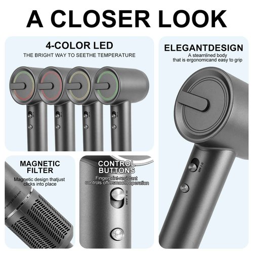 Hair Dryer High-Speed Ionic Low Noise Blow Dryer with Brushless Motor for Fast Drying, Smart Temperature Control, Lightweight, for Home Travel Salon