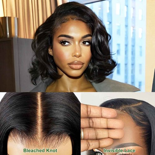 Nerkre Bob Wig Human Hair 13x6 Body Wave Lace Front Wigs Human Hair 200% Density Wigs for Women (12 Inch)