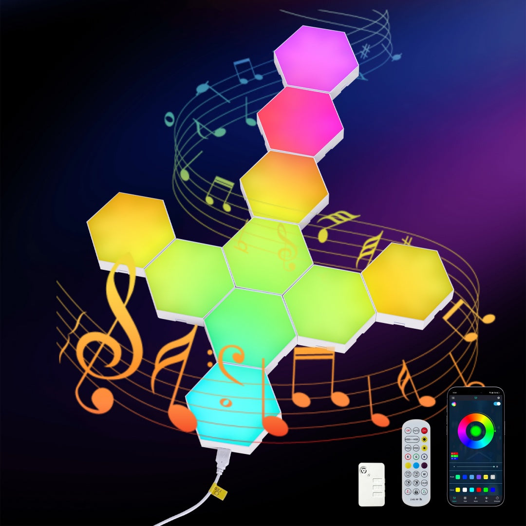 Hexagon LED Wall Panels 10 Pack RGB Modular Light Tiles Smart App Control