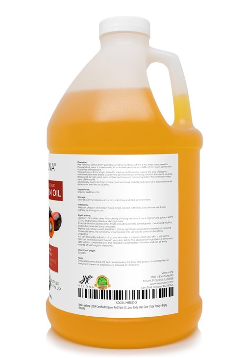 velona USDA Certified Organic Red Palm Oil 1 Gallon / 128 Fl Oz | Food and Cosmetic Grade | in jar | Extra Virgin, Cold Pressed | Skin, Face, Body, Hair Care | Use Today - Enjoy Results