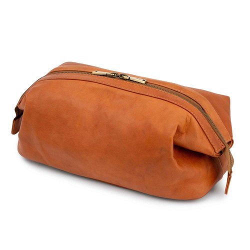 BERLINER BAGS Vintage Leather Cosmetic Bag Ben XL, Toiletry Bag for Women and Men, for Travelling - Brown