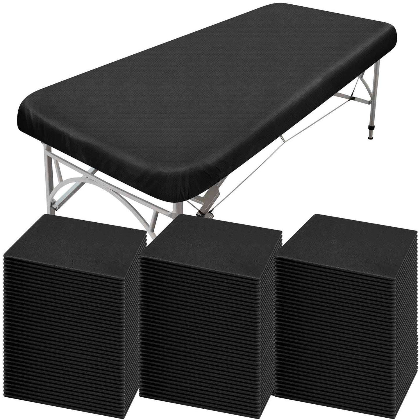 150 Pcs 82 x 35'' Disposable Massage Table Sheets Fitted with Elastic Disposable Massage Bed Covers for Spa Beauty Salon Tattoo Facial Lash Bed Breathable Waterproof Oilproof Non Woven Fabric(Black)