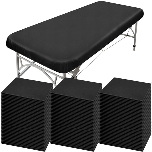 150 Pcs 82 x 35'' Disposable Massage Table Sheets Fitted with Elastic Disposable Massage Bed Covers for Spa Beauty Salon Tattoo Facial Lash Bed Breathable Waterproof Oilproof Non Woven Fabric(Black)