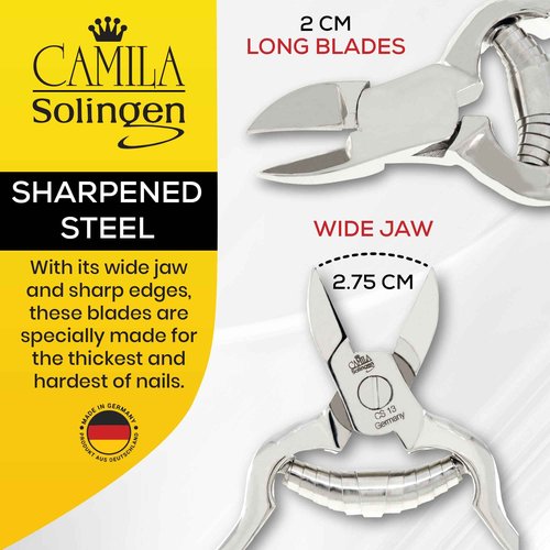 Camila Solingen CS13 Large Heavy Duty Toe Nail Clipper for Thick Nails, Manicure and Pedicure & CS19 Large Professional Sapphire Metal Nail File for Fingernail and Toenail, Made in Solingen, Germany