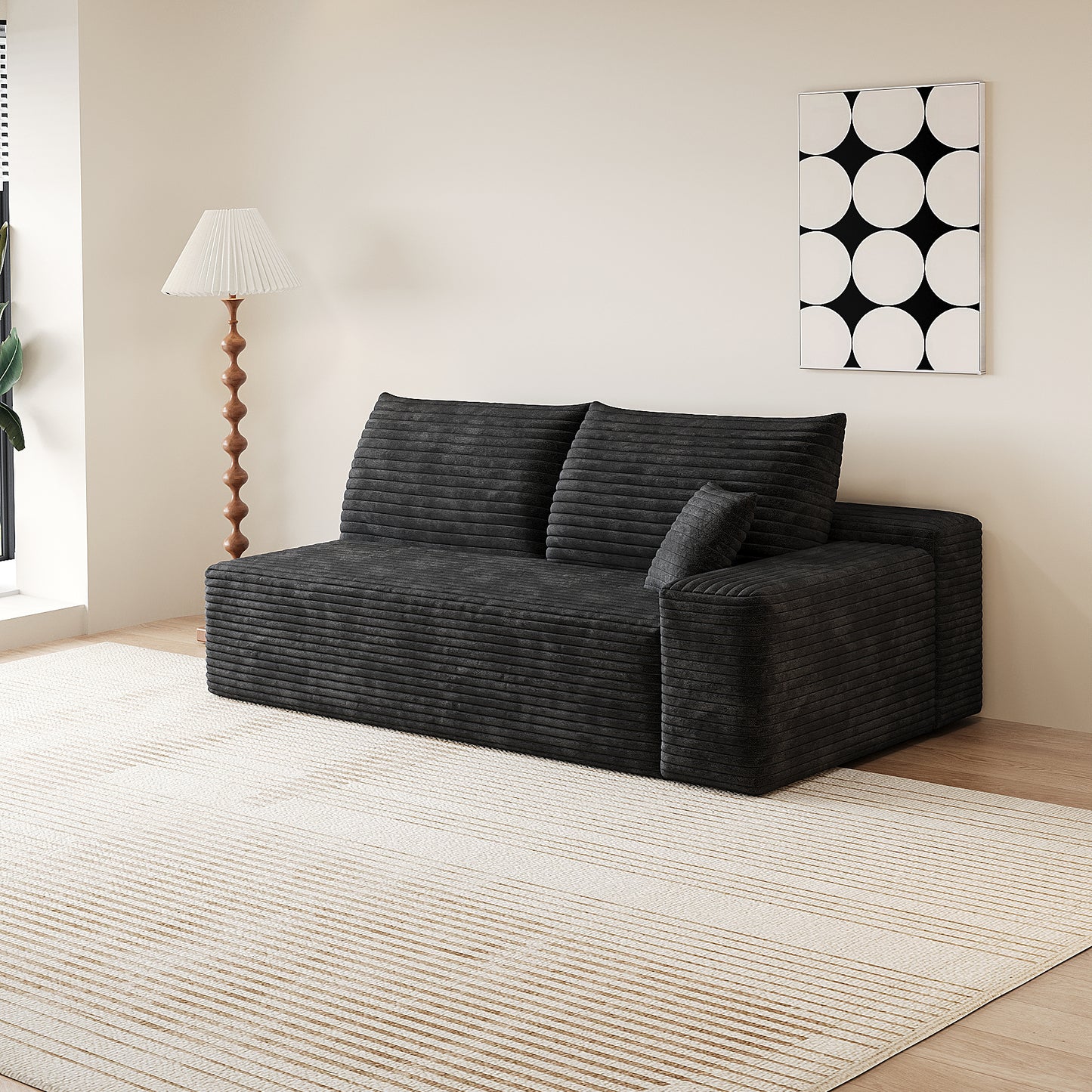 3-Seat Right Arm Sofa - Black Corduroy Upholstery