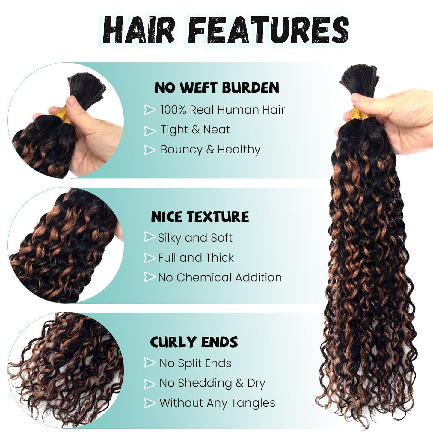 Highlights Braiding Human Hair for Boho Braids,100G Human Hair 2 Bundles Deep Water Wave Curly Bulk Boho Hair for Braiding, 30 Inch No Weft 12A Braiding Hair for Boho Braids Human Braiding Hair
