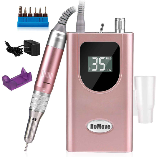 35000RPM Portable Nail Drill Machine, HoMove Professional Nail Drill Machine, Rechargeable Electric Efile Nail Drills for Acrylic Gel Nails, Cordless Portable Nails Drill【Rose Gold】