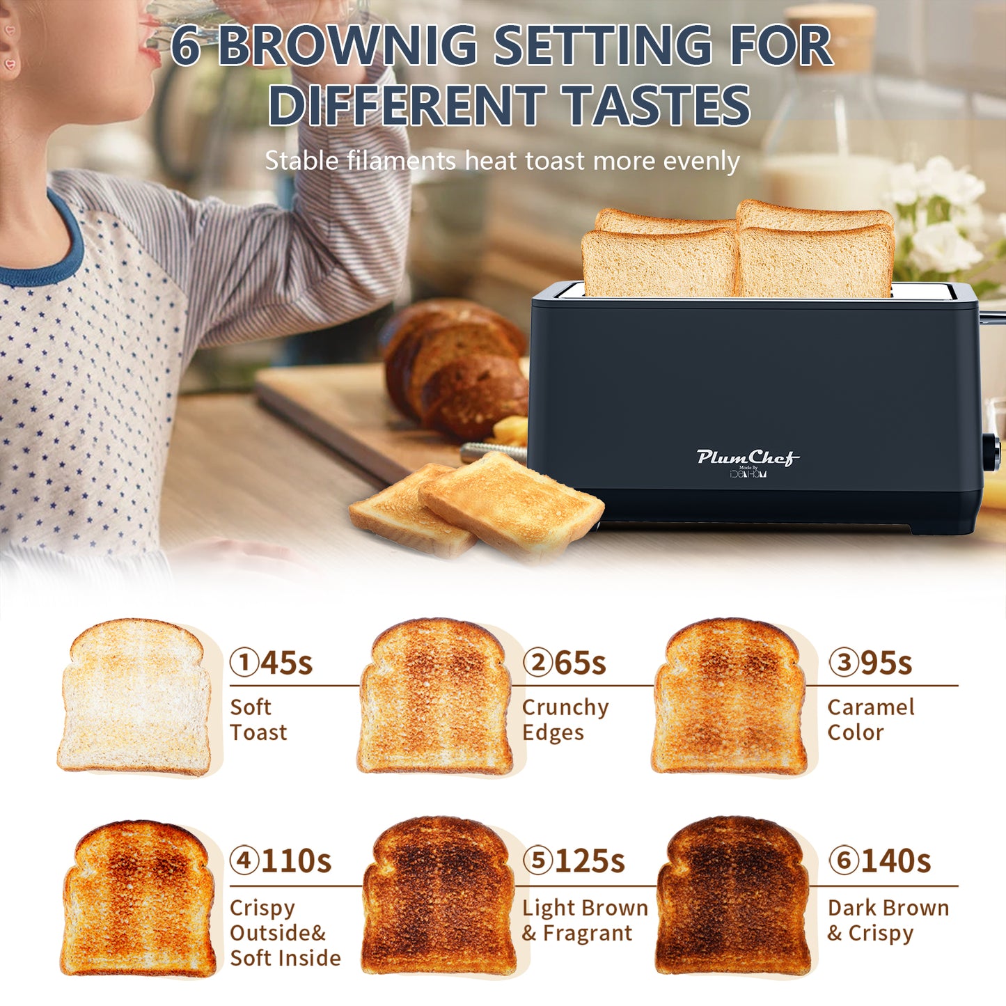 4-Slice Toaster with Extra Wide Slots - Matte Black, 6 Settings