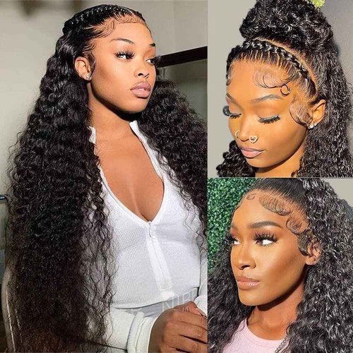 Nervoss Water Wave 13x6 HD Transparent Lace Front Wigs Human Hair Pre Plucked Deep Wave Glueless Wigs Human Hair 180% Denisty Lace Frontal Wigs Human Hair for Women Natural Black Color 22 Inch