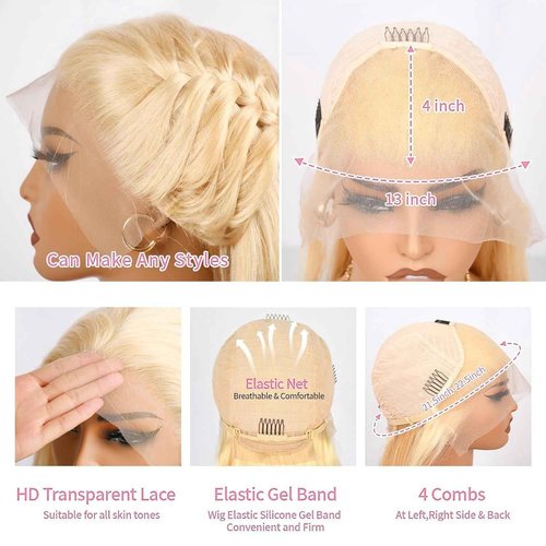 Myecool 613 Lace Front Wig Human Hair 13×4 Straight 613 HD Lace Frontal Human Hair Wigs for Women Pre Plucked Bleached Knots With Baby Hair (22Inch, 150% Density Blonde Wig)