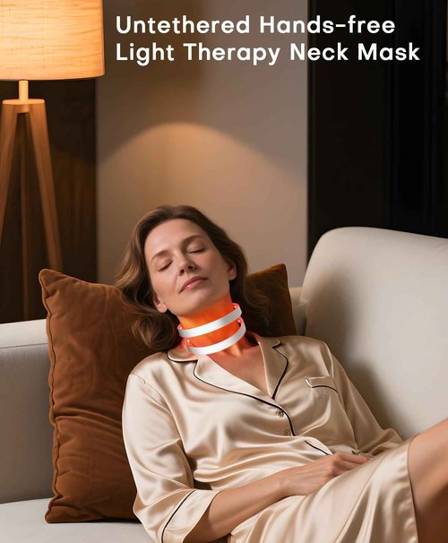 Wireless Neck Wrinkle Treatment Device,14 LEDS Red 630nm &12LEDS Infrared Light 850nm LED Mask for Horizontal Lines Turkey Crepey Tech Neck,10-Min Treatment