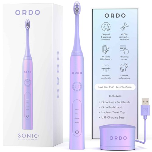 ORDO Sonic+ Electric Toothbrush for Adults, Advanced Tech, 4 Brushing Modes, Fast Rechargeable, Sonic Toothbrushes Over 4 Weeks Battery Life, Silicone Polishing Element, USB Charger, Pearl Violet