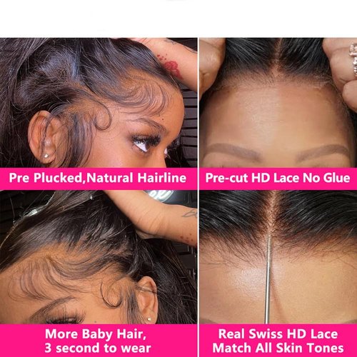 Caijuxing Wear And Go Glueless Wigs Human Hair Body Wave Lace Front Wig 4x4 Hd Lace Closure Wigs Human Hair Glueless Wigs Human Hair Pre Plucked Pre Cut For Beginners 180% Density (24 Inch)