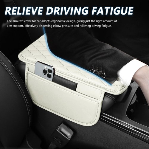 Upgraded Car Center Console Cover,Microfiber Leather Car Armrest Cover Cushion with 2 Storage Bags,Universal Car Armrest Storage Box Car Interior Accessories for Most Vehicles (Cream)