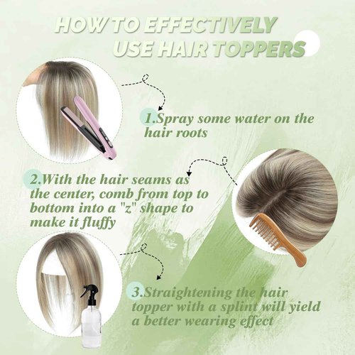 BUTYWAY Hair Toppers for Women Real Human Hair 10Inch Human Hair Topper 7x10CM Swiss Base Middle Part Clip in Topper Hairr Pieces for Women Ombre Light Brown with Blond