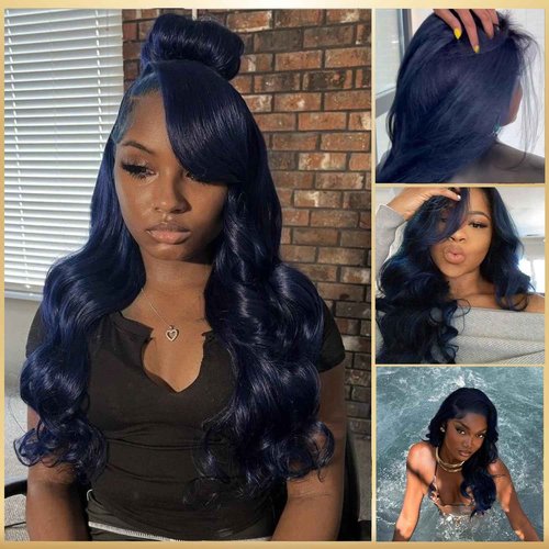 Dark Blue Body Wave Bundles with 4x4 HD Lace Closure, 100% Brazilian Virgin Human Hair, 12A Grade, Soft & Thick, Pre-Plucked Transparent Lace, Sew-In or Quick Weave, 10 12 14 Inch + 10 Inch Closure