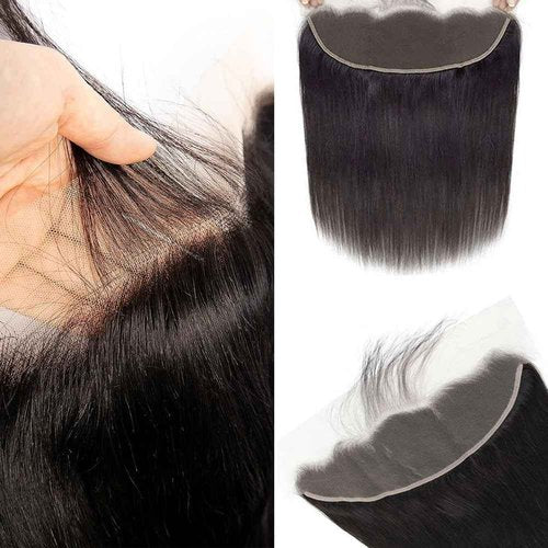 Straight 13x4 Hd Lace Frontal Frontal Hd Lace Pre Plucked Natural Hairline Virgin Brazilian Human Hair Free Part 150% Density Swiss Lace Frontal Closure Natural Black Color