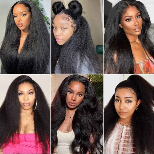 LOVFIR V Part Wig Human Hair Kinky Straight V Part Human Hair Wig for Black Women 180% Density Upgrade U Part Human hair wig Glueless V Shape Wig Yaki Straight Human Hair Wig Beginner Friendly 16 Inch