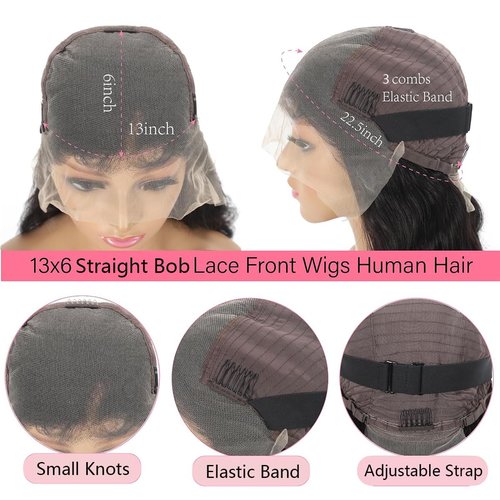 13x6 Bob Lace Front Wigs Human Hair Straight Wigs for Black Women Bob Wig Human Hair Side Part Frontal Bob Wigs Pre Plucked with Baby Hair Natural Hairline (16 Inch)