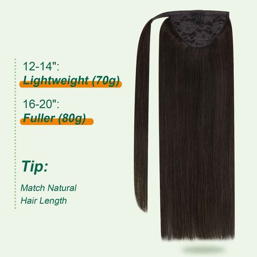 Easyouth Human Hair Ponytail Extension Dark Brown Ponytail Extension Human Hair Brown 20 Inch 80g Pony Tails Hair Extension Easy to Apply and Remove Wrap Around Ponytail Extensions for School