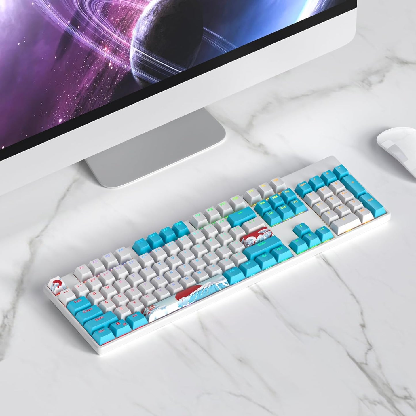 129 Keys PBT Keycaps Dye-Sublimation Keycap XDA Profile Custom Keycaps Anime Keycap Set for 60% 75% 100% MX Switches Mechanical Gaming Keyboard(Peach Cat)