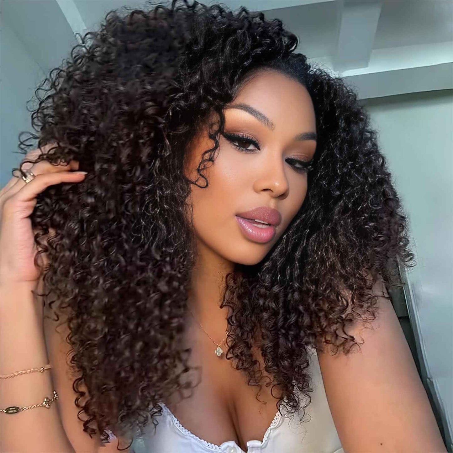 Half Wig Human Hair Glueless Headband Wig for Women 200 Density Afro Kinky Curly Glueless Wigs Human Hair with Drawstring 3 In 1 Flip Over Half Wigs Friendly for Beginner Natural Black Color 20 Inch