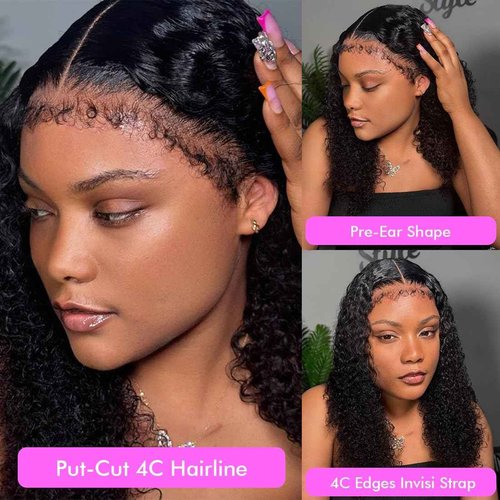 Healthair Water Wave Invisible 360 Lace Front Wigs Human Hair 4C Edge Hidden Strap Pre Cut Lace Pre Bleached Knots Glueless 360 HD Full Lace Wigs for Women (18inch)