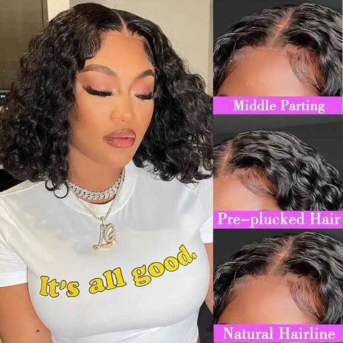 ISEE Wear and Go Glueless Wigs Human Hair Pre Plucked Deep Wave Bob Wig Human Hair Lace Front Wigs for Women Upgraded No Glue Pre Cut 6x4 Lace Closure Glueless Wigs for Black Women Human Hair 12 Inch